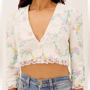 For Love & Lemons | Majorie Floral Cropped Blazer. Size S